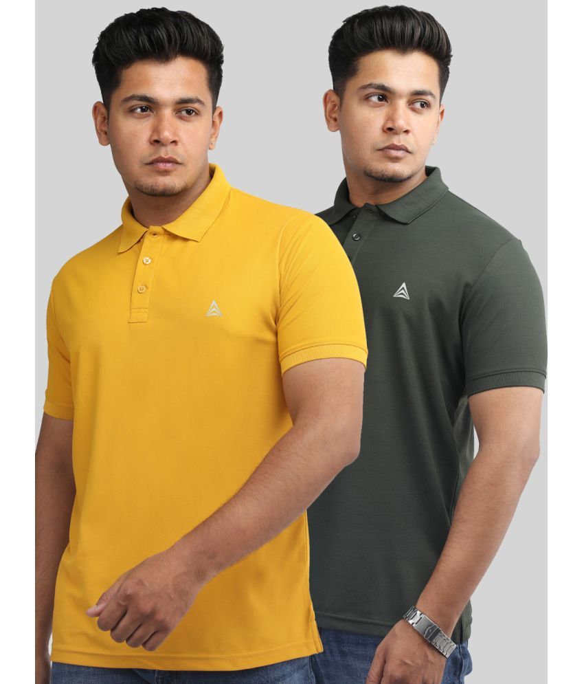     			PROPERSEVEN Polyester Regular Fit Solid Half Sleeves Men's Polo T Shirt - Mustard ( Pack of 2 )