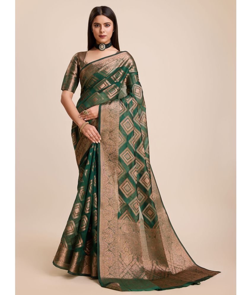     			Rangita Organza Woven Saree With Blouse Piece - Green ( Pack of 1 )