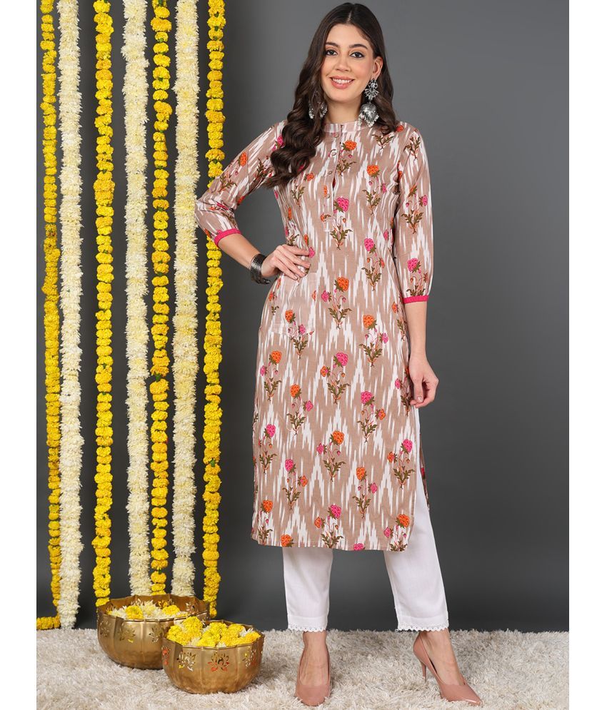     			Vaamsi Cotton Printed Straight Women's Kurti - Brown ( Pack of 1 )