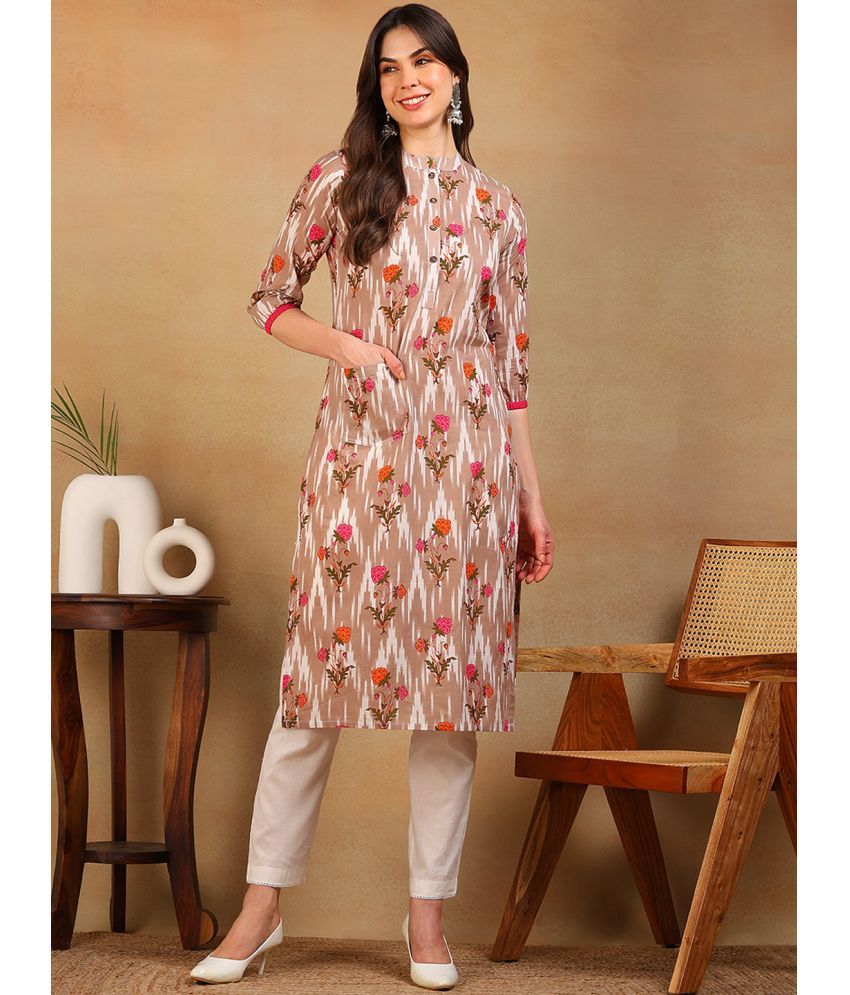     			Vaamsi Cotton Printed Straight Women's Kurti - Brown ( Pack of 1 )