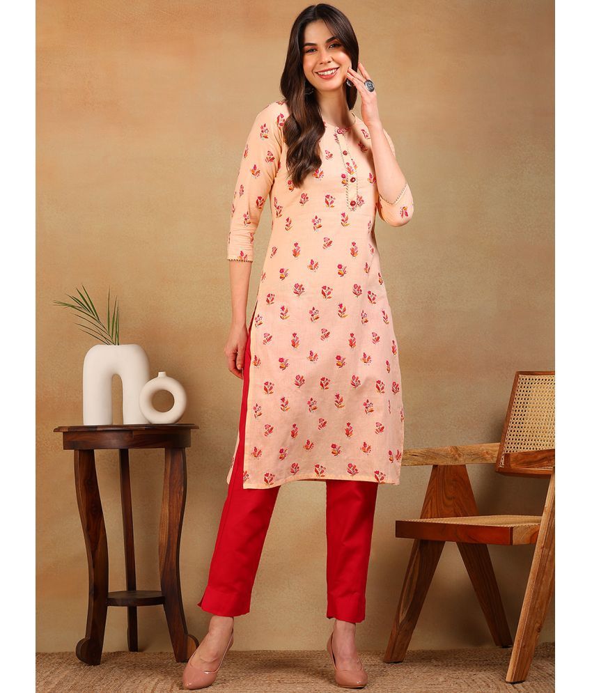     			Vaamsi Cotton Printed Straight Women's Kurti - Peach ( Pack of 1 )