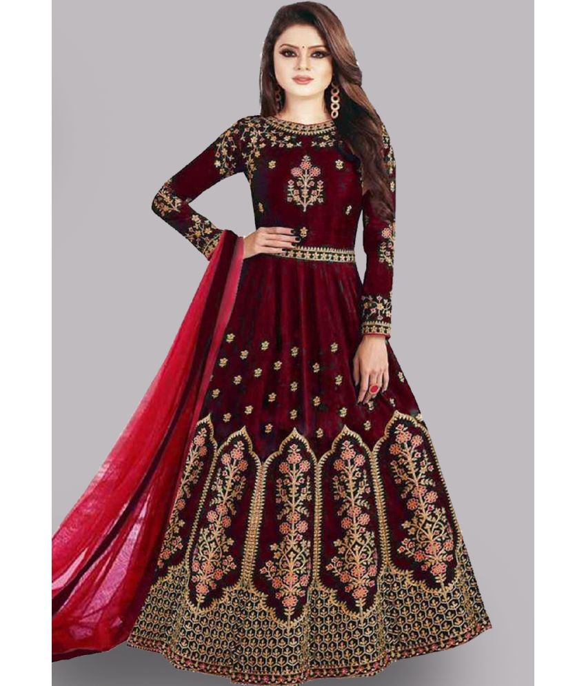     			kedar fab Maroon Anarkali Silk Blend Women's Semi Stitched Ethnic Gown ( Pack of 1 )