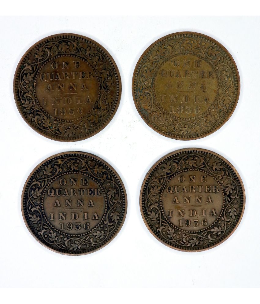     			British India Set of 4 Coins of One Quarter Anna George V - Collectible Item for Students and Coin Collectors