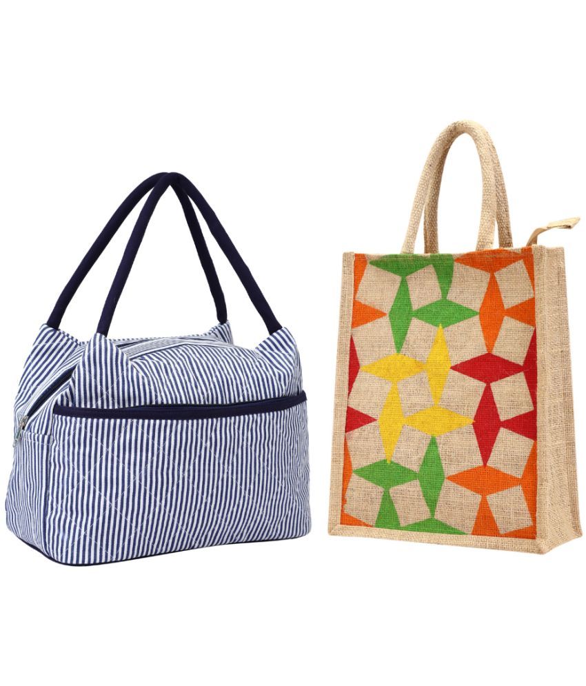     			ENSAC Multicolor Jute Lunch Bag Pack of 2