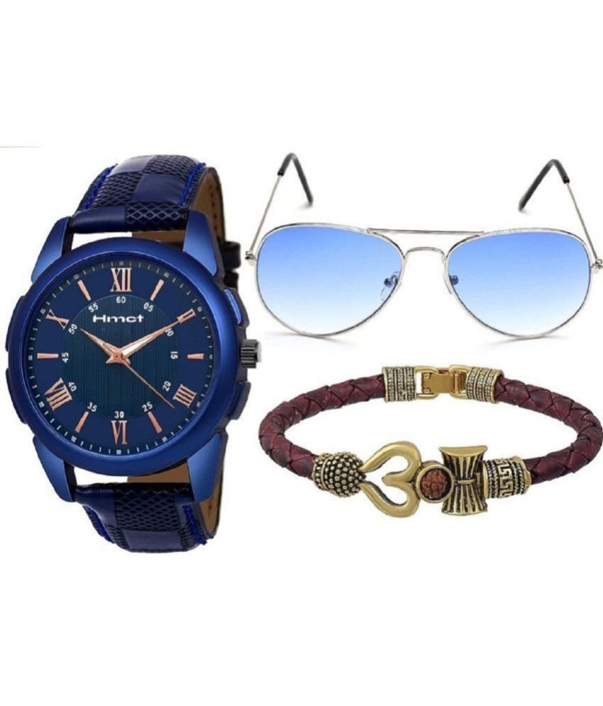     			HMCT Blue PU Analog Men's Watch