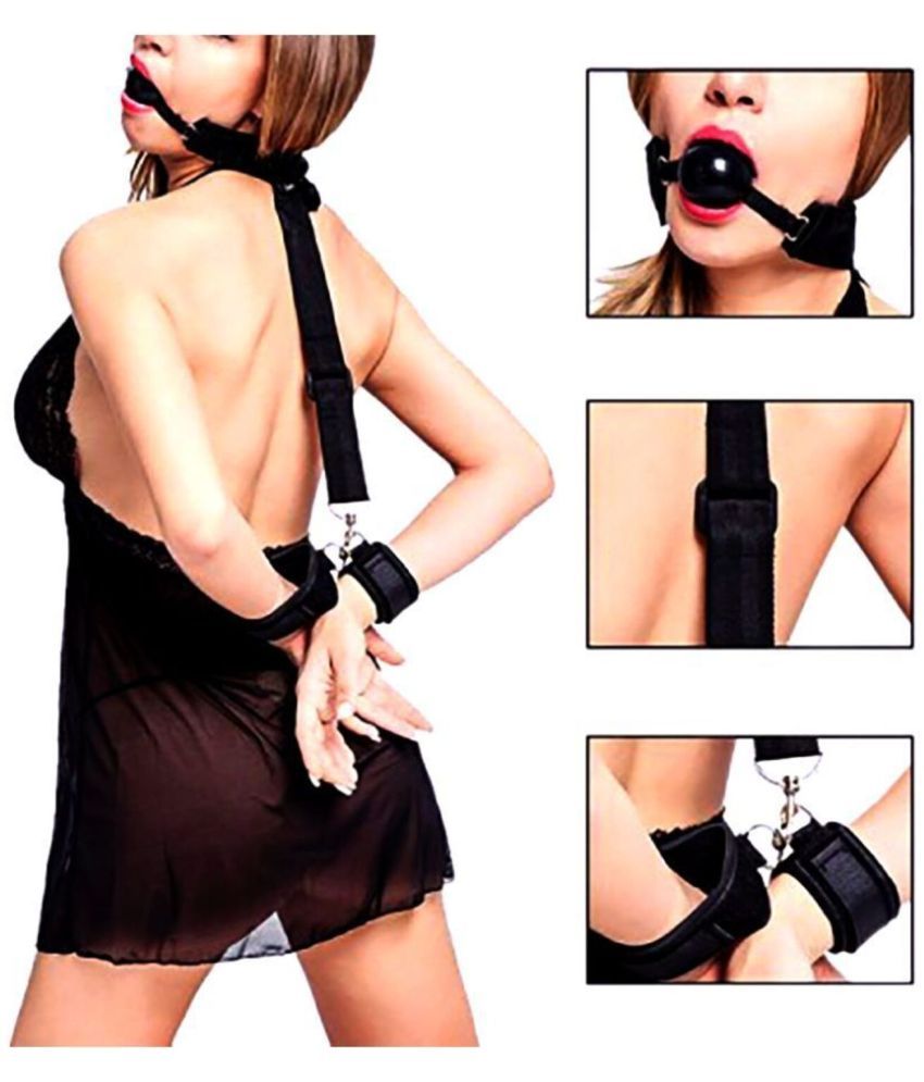     			Kamuk Life Black Nylon BDSM Bondage Kit for Adult party fun, honeymoon couples, SM Domination, sexy fun Adult gifting includes 1 Set of Neck Collar and Handcuffs, sexy products