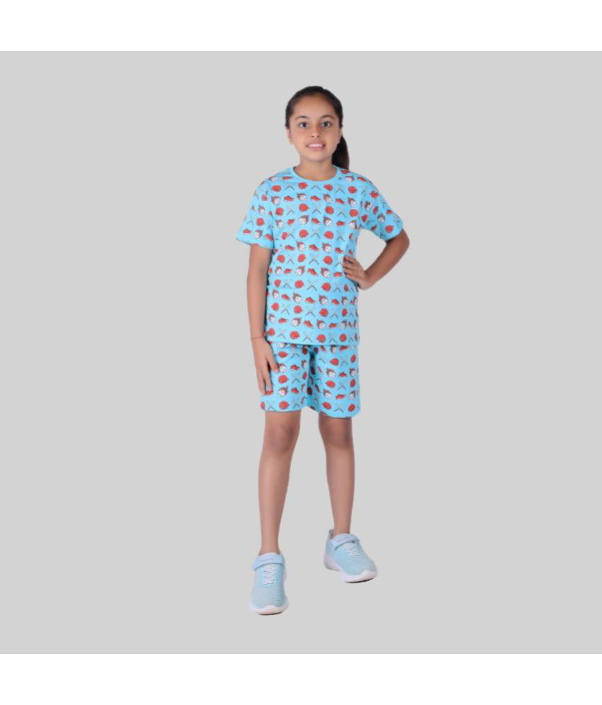     			Kidzee Kingdom Light Blue Cotton Girls Top With Shorts ( Pack of 1 )