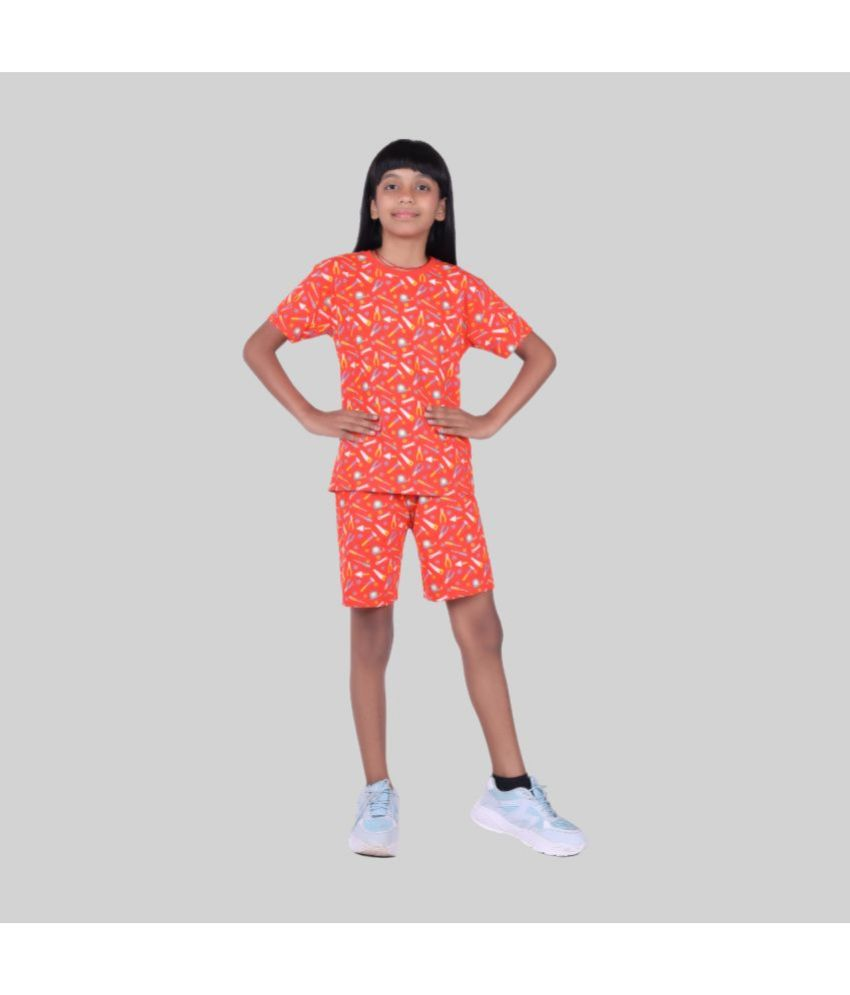     			Kidzee Kingdom Orange Cotton Girls Top With Shorts ( Pack of 1 )