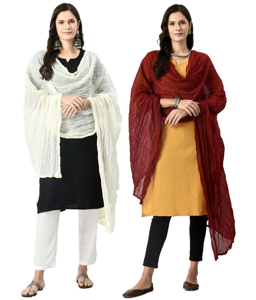     			MAURYA Maroon Cotton Blend Women's Dupatta - ( Pack of 2 )