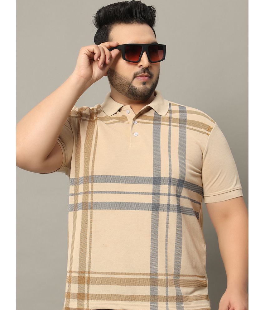     			RELANE Cotton Blend Regular Fit Checks Half Sleeves Men's Polo T Shirt - Beige ( Pack of 1 )