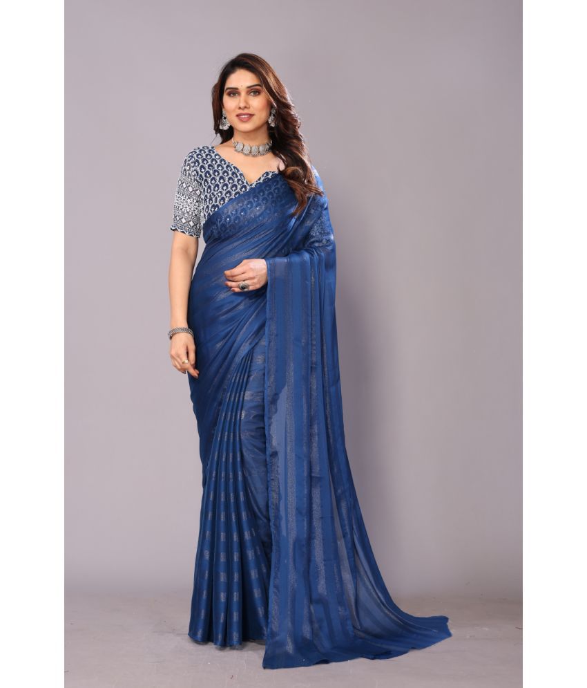     			Rangita Chiffon Striped Saree With Blouse Piece - Navy Blue ( Pack of 1 )