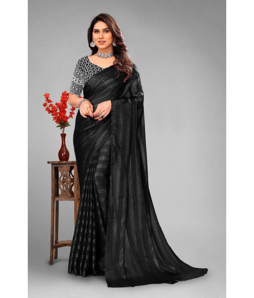     			Rangita Chiffon Striped Saree With Blouse Piece - Black ( Pack of 1 )