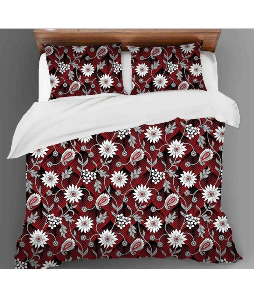     			Skyla Cotton Floral 1 Double Bedsheet with 2 Pillow Covers - Red