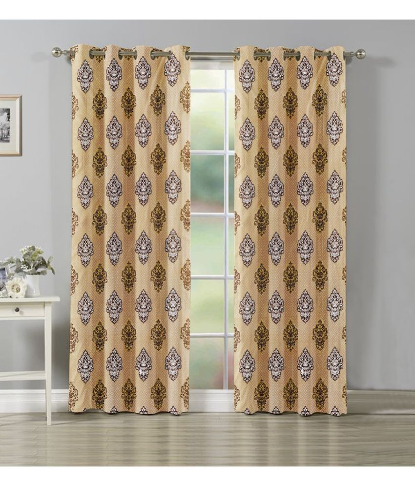     			WACO CREATION Ethnic Room Darkening Eyelet Curtain 9 ft ( Pack of 2 ) - Beige