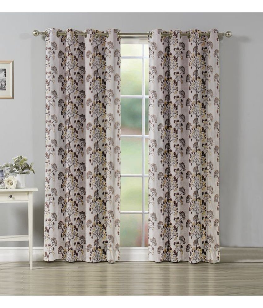     			WACO CREATION Floral Printed Room Darkening Eyelet Curtain 7 ft ( Pack of 2 ) - Brown