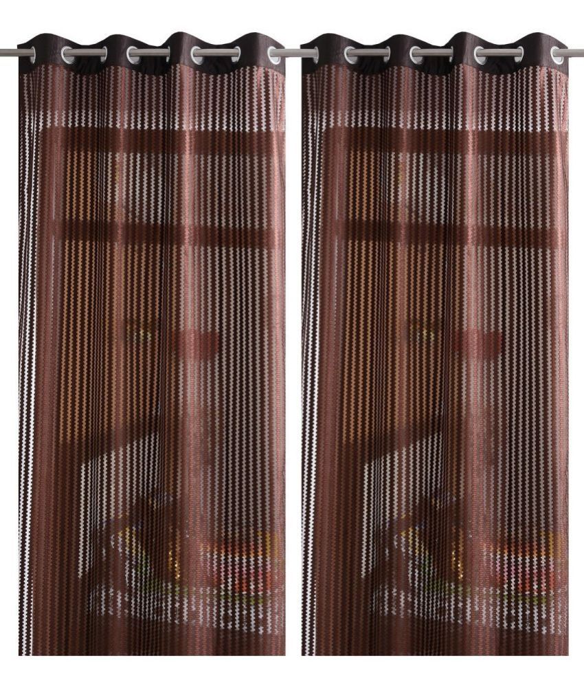     			WACO CREATION Vertical Striped Transparent Eyelet Curtain 7 ft ( Pack of 2 ) - Brown