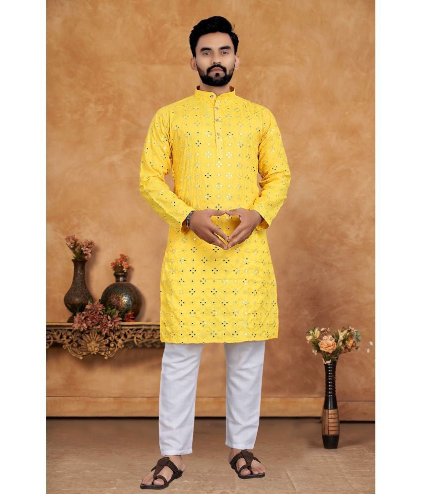     			KC Kunj Creation Yellow Cotton Regular Fit Men's Kurta Pyjama Set ( Pack of 1 )