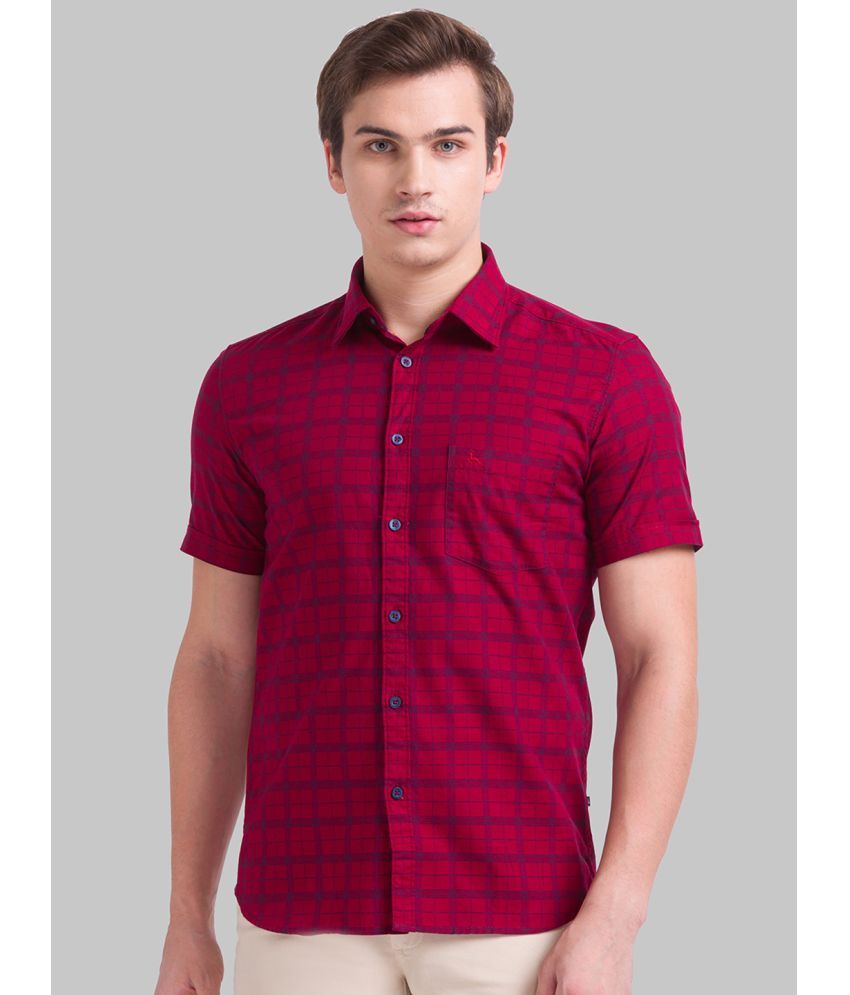     			Parx 100% Cotton Slim Fit Checks Half Sleeves Men's Casual Shirt - Red ( Pack of 1 )