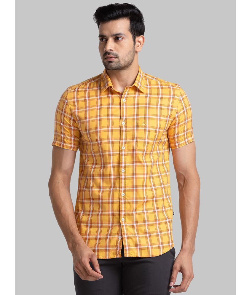     			Parx 100% Cotton Slim Fit Checks Half Sleeves Men's Casual Shirt - Yellow ( Pack of 1 )