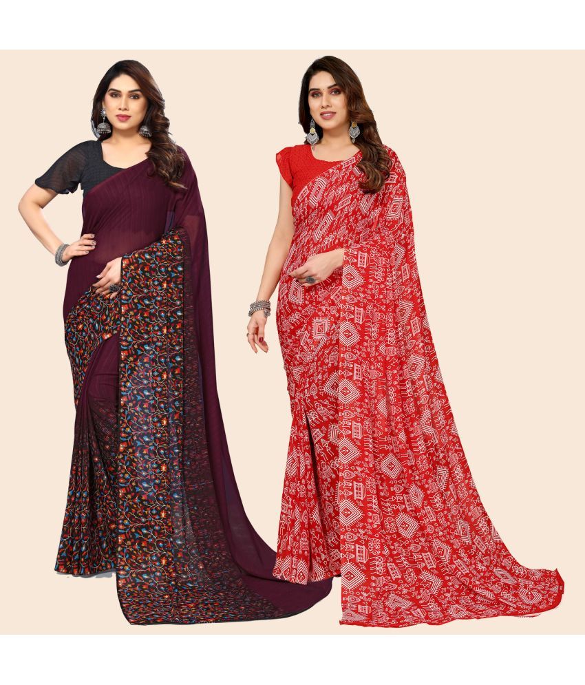     			ANAND SAREES Georgette Printed Saree With Blouse Piece - Multicolor ( Pack of 2 )