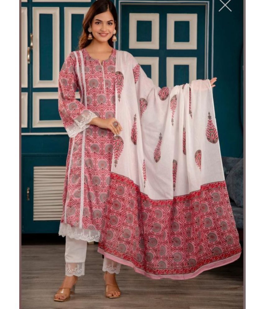     			Heavenly Attire Acrylic Printed Kurti With Pants Women's Stitched Salwar Suit - Pink ( Pack of 1 )