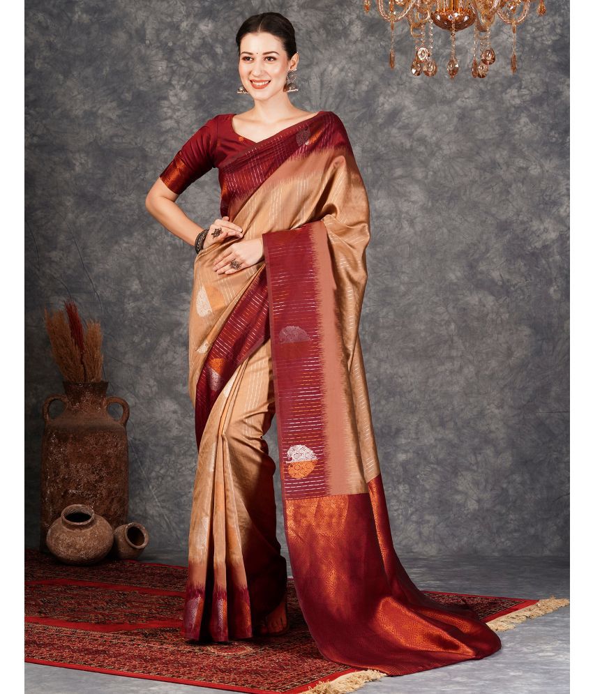     			Samah Silk Self Design Saree With Blouse Piece - Brown ( Pack of 1 )