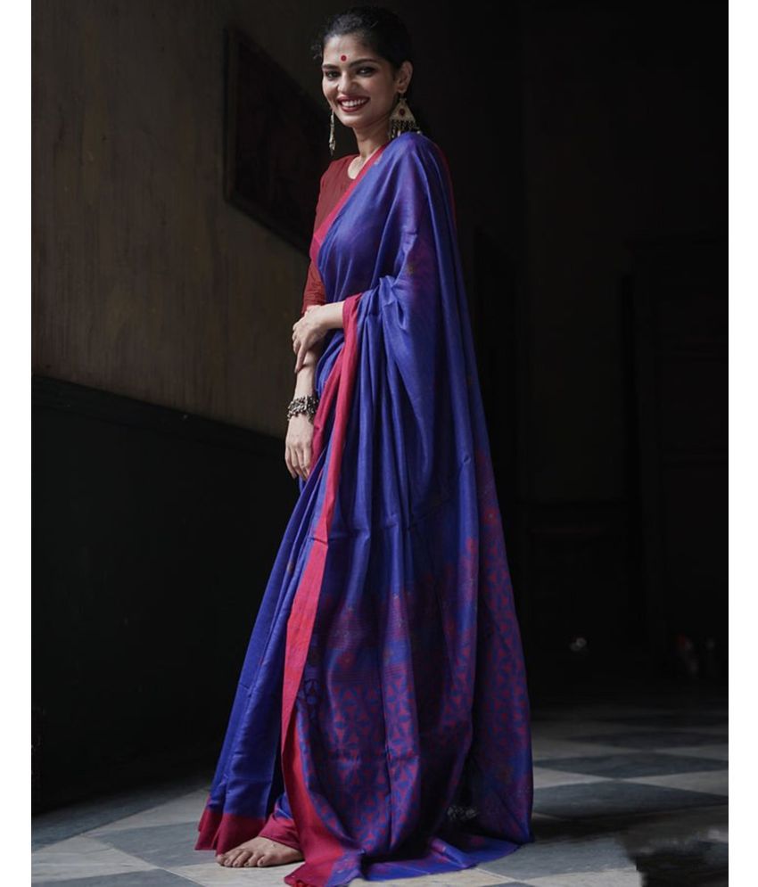     			Satrani Cotton Silk Self Design Saree With Blouse Piece - Navy Blue ( Pack of 1 )