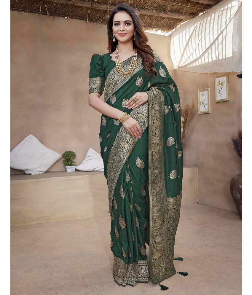     			Satrani Silk Blend woven Saree With Blouse Piece - Green ( Pack of 1 )