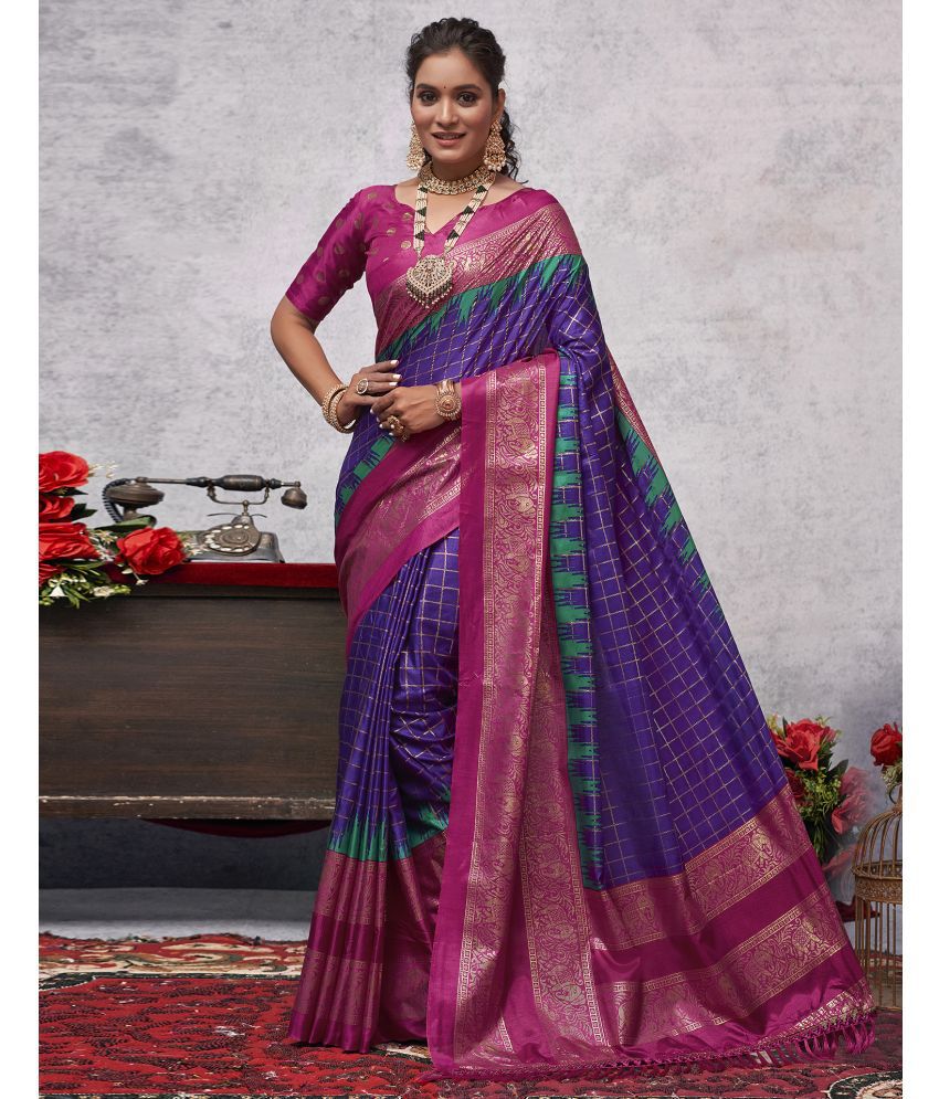     			Satrani Silk Printed Saree With Blouse Piece - Purple ( Pack of 1 )