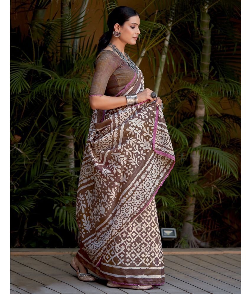     			Satrani Viscose Printed Saree With Blouse Piece - Brown ( Pack of 1 )