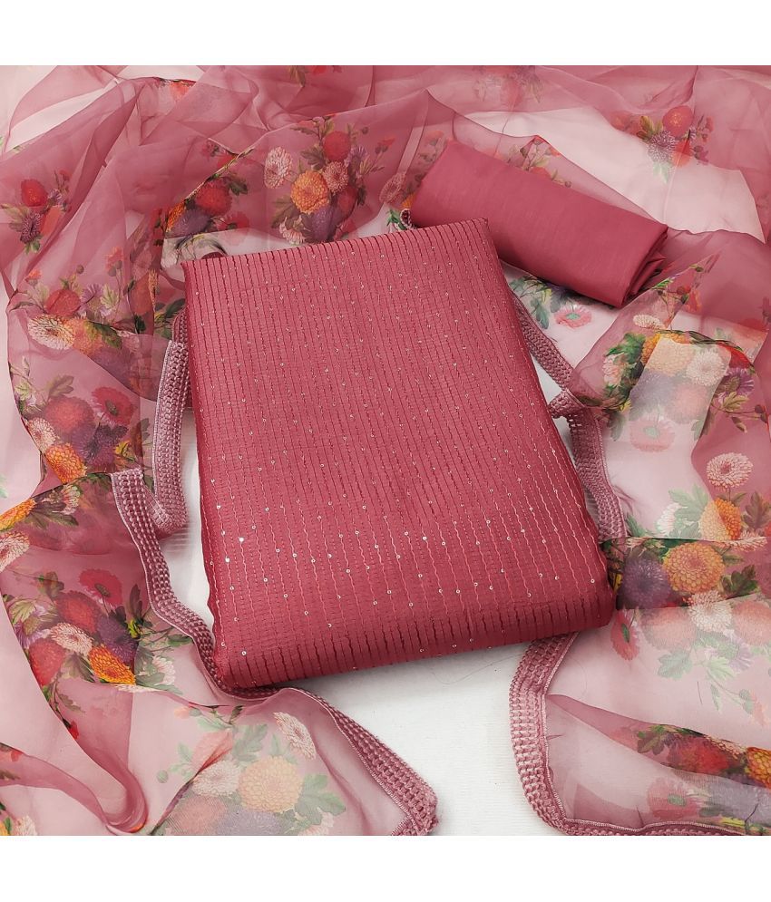     			Apnisha Unstitched Cotton Blend Embellished Dress Material - Peach ( Pack of 1 )
