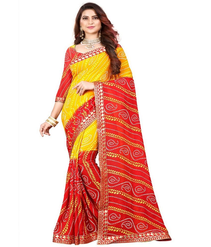     			Kanooda Prints Georgette Printed Saree With Blouse Piece - Red ( Pack of 1 )