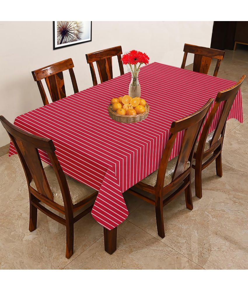     			Oasis Hometex Striped Cotton 6 Seater Rectangle Table Cover ( 178 x 152 ) cm Pack of 1 Red