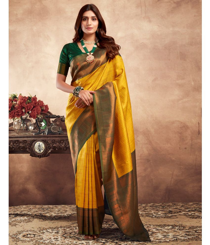     			Satrani Art Silk Woven Saree With Blouse Piece - Yellow1 ( Pack of 1 )