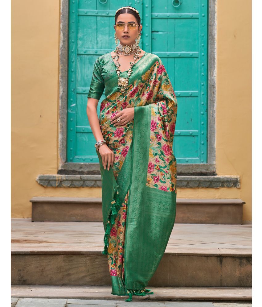     			Satrani Art Silk Woven Saree With Blouse Piece - Green ( Pack of 1 )