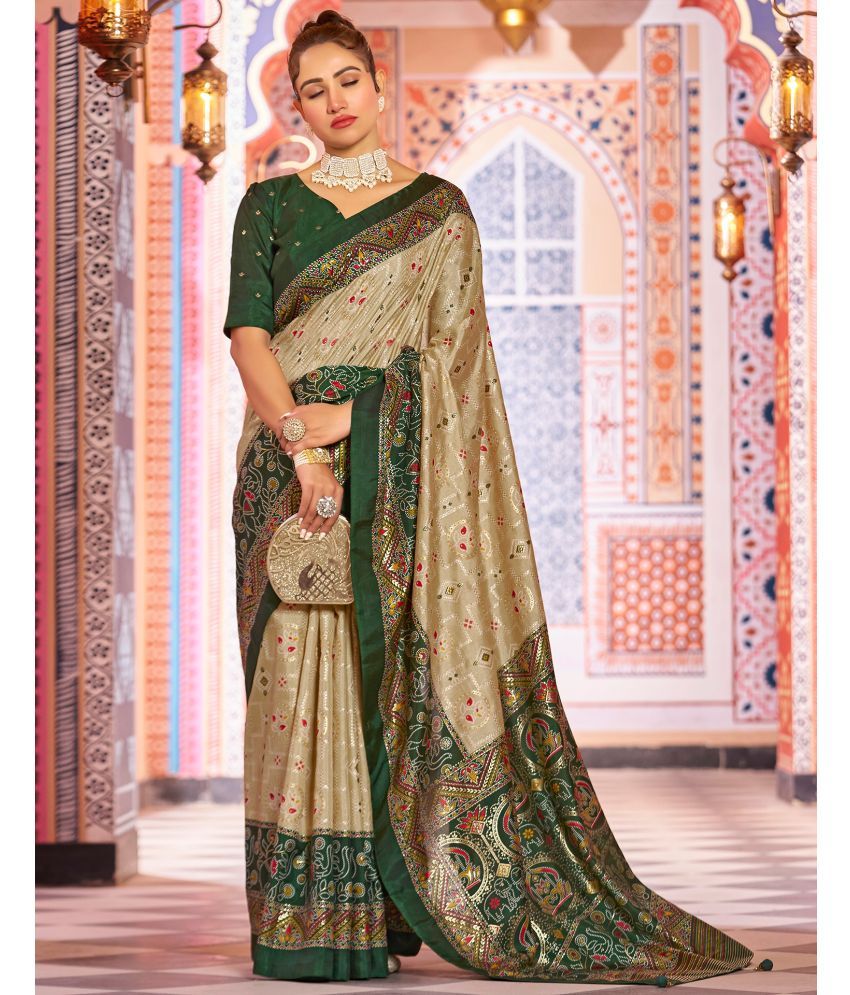     			Satrani Silk Printed Saree With Blouse Piece - Beige ( Pack of 1 )