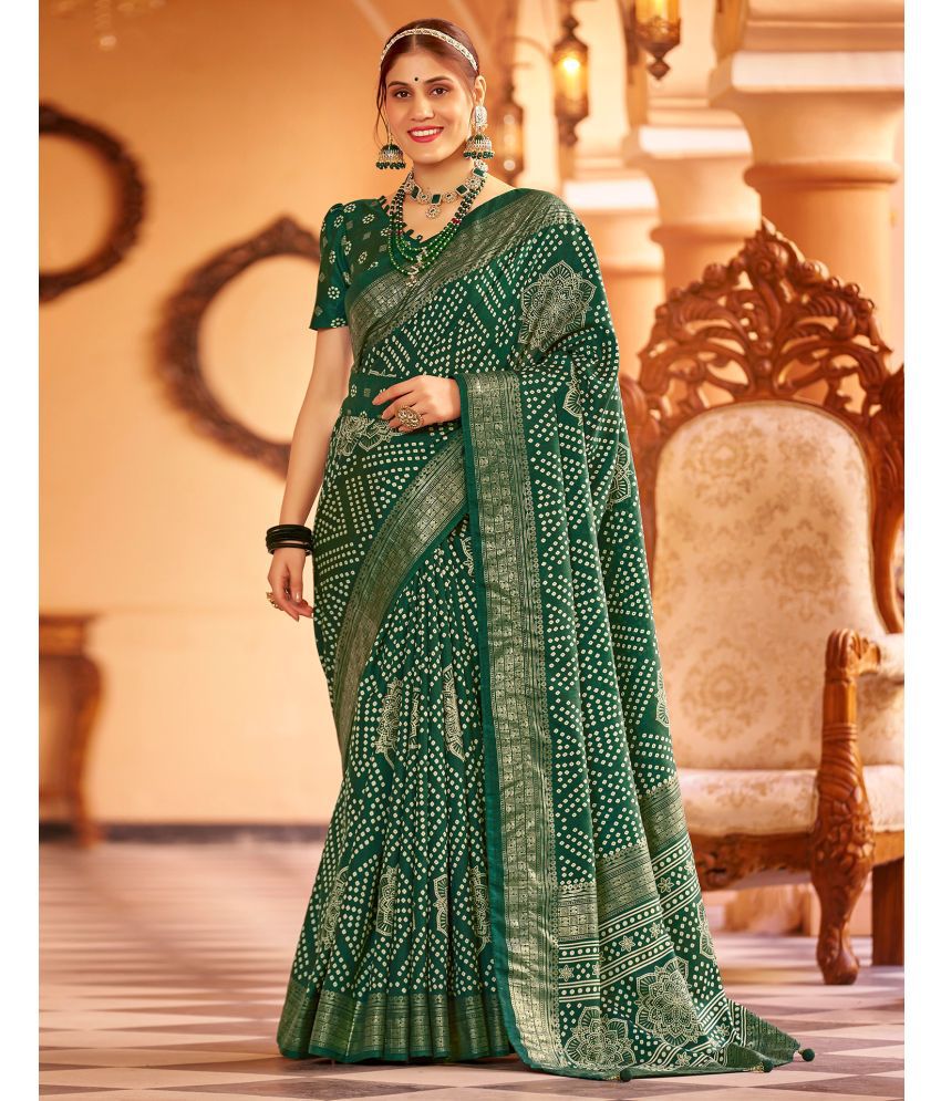     			Satrani Silk Printed Saree With Blouse Piece - Green ( Pack of 1 )