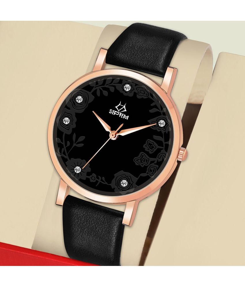     			Septem Black Leather Analog Men's Watch