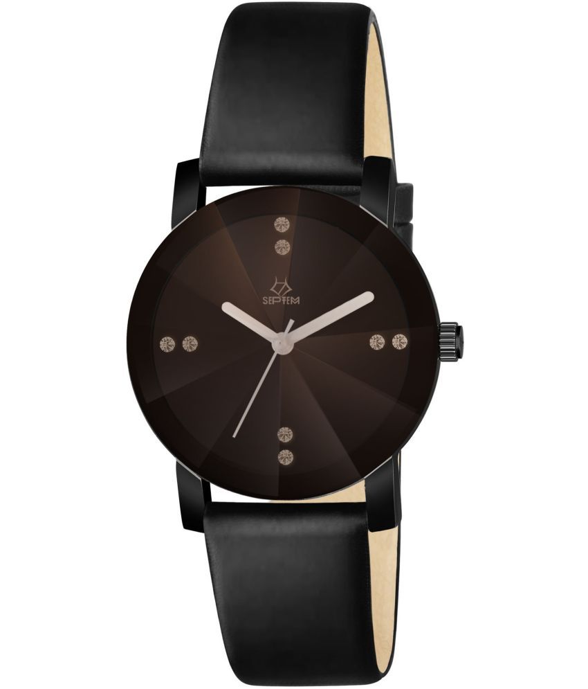     			Septem Black Leather Analog Men's Watch