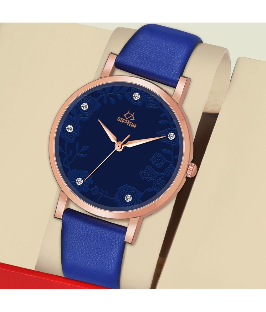     			Septem Blue Leather Analog Men's Watch