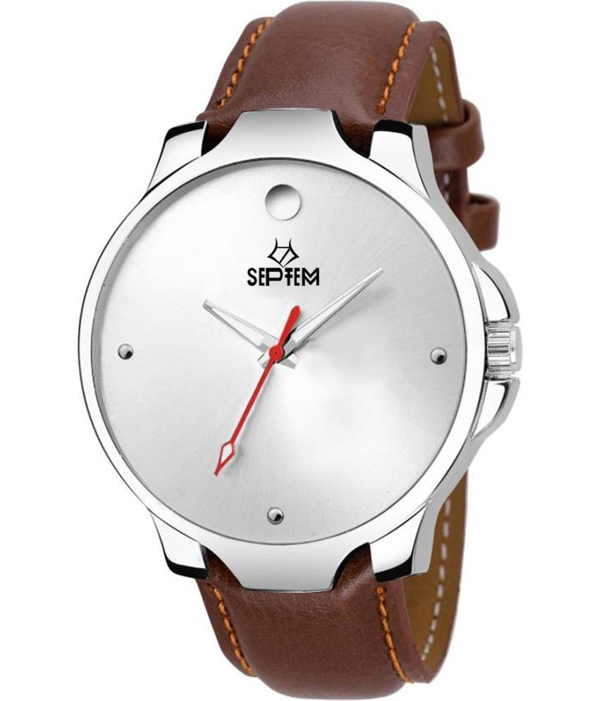     			Septem Brown Leather Analog Men's Watch