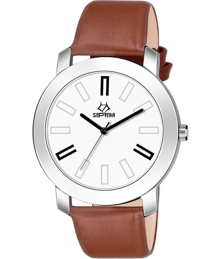     			Septem Brown Leather Analog Men's Watch