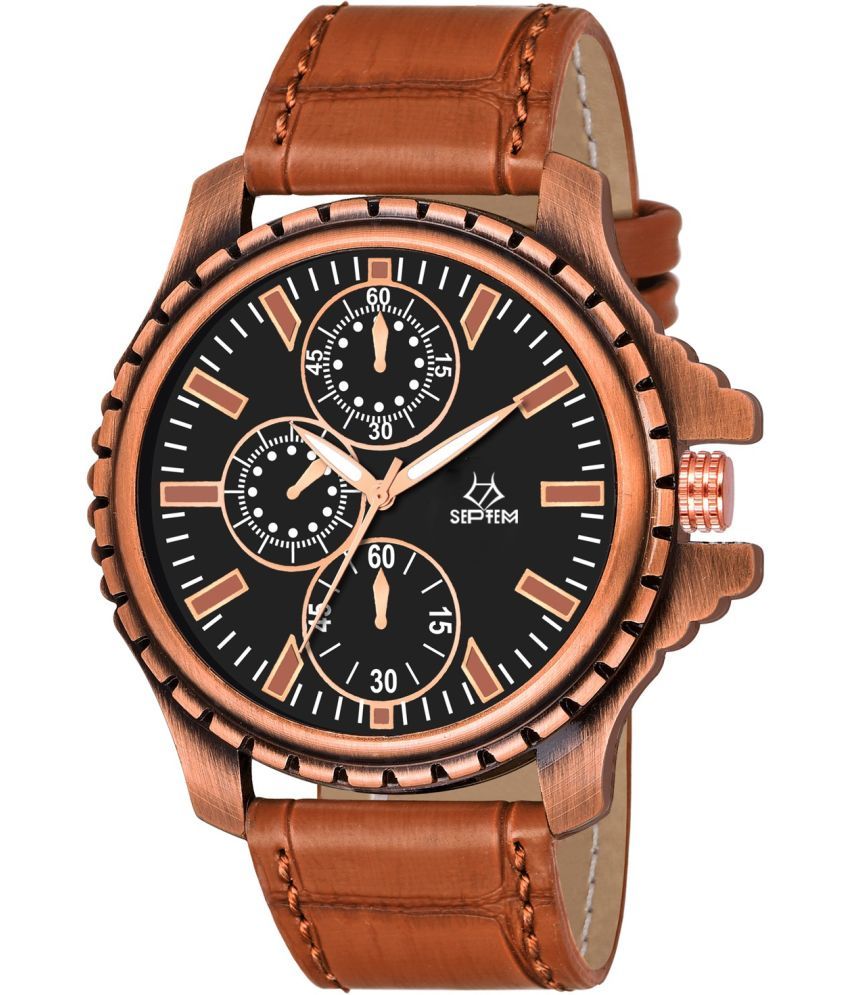     			Septem Brown Leather Analog Men's Watch