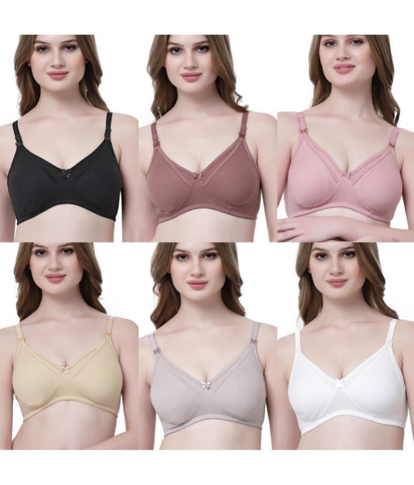     			Softskin Pack of 6 Cotton Blend Non Padded Women's Plunge Bra ( Multicolor ) feeding bra