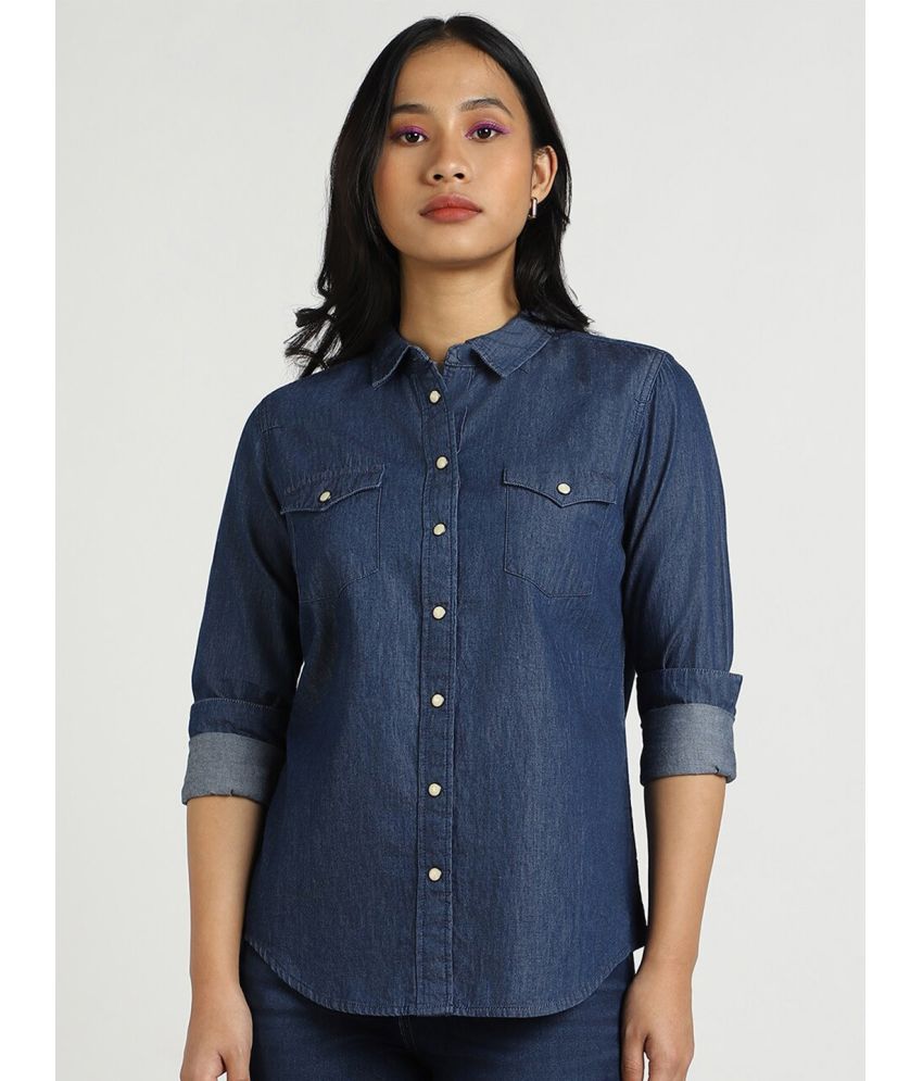     			AKTIF Navy Blue Denim Women's Shirt Style Top ( Pack of 1 )