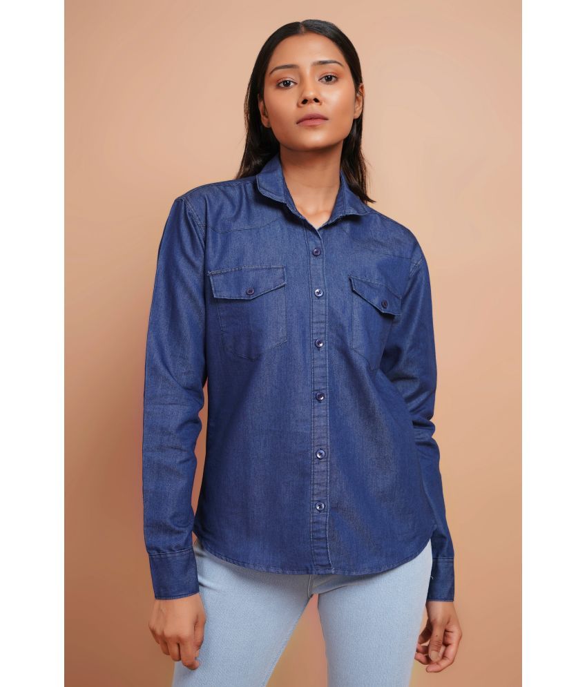     			AKTIF Navy Blue Denim Women's Shirt Style Top ( Pack of 1 )