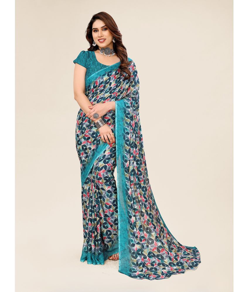     			ANAND SAREES Georgette Printed Saree With Blouse Piece - Blue ( Pack of 1 )