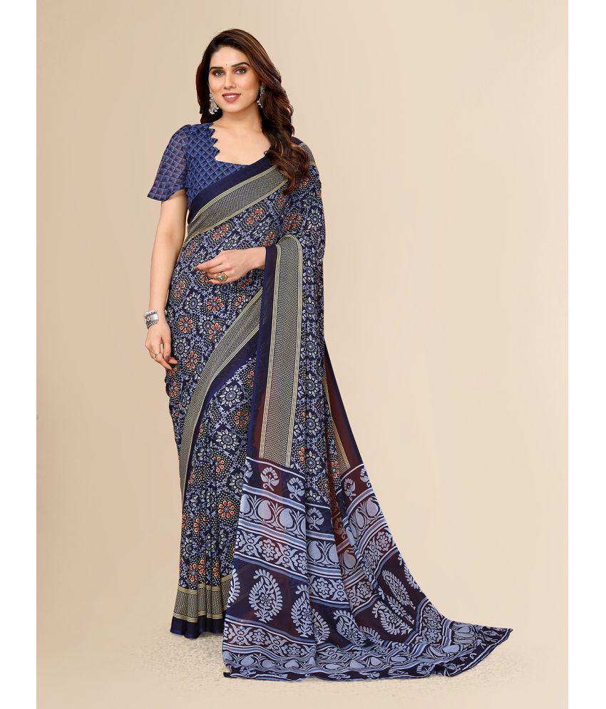     			ANAND SAREES Georgette Printed Saree With Blouse Piece - Blue ( Pack of 1 )