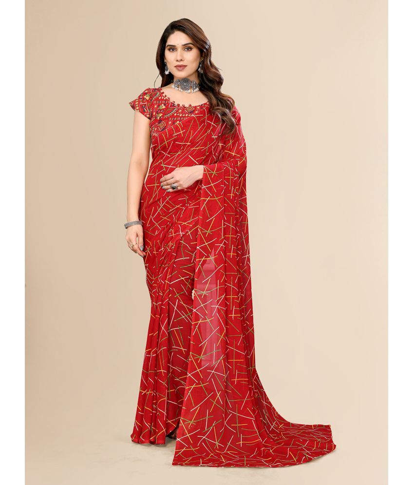     			ANAND SAREES Georgette Printed Saree With Blouse Piece - Red ( Pack of 1 )