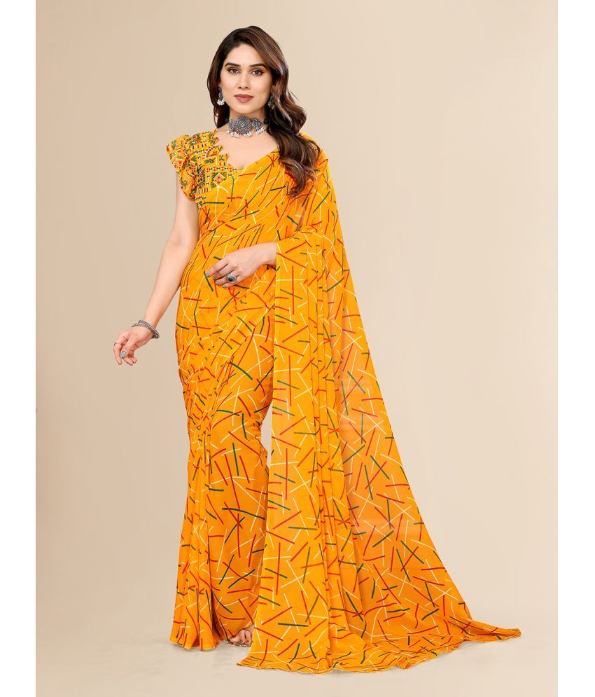     			ANAND SAREES Georgette Printed Saree With Blouse Piece - Yellow ( Pack of 1 )